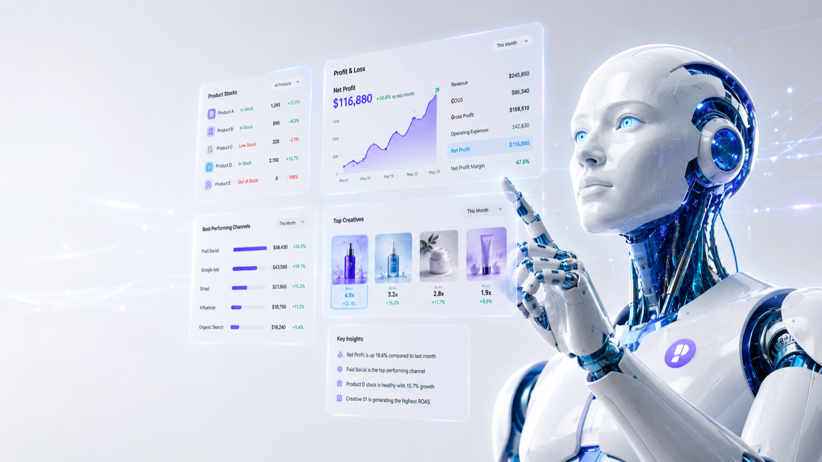 Performity unifies your marketing data into one live profit and loss view