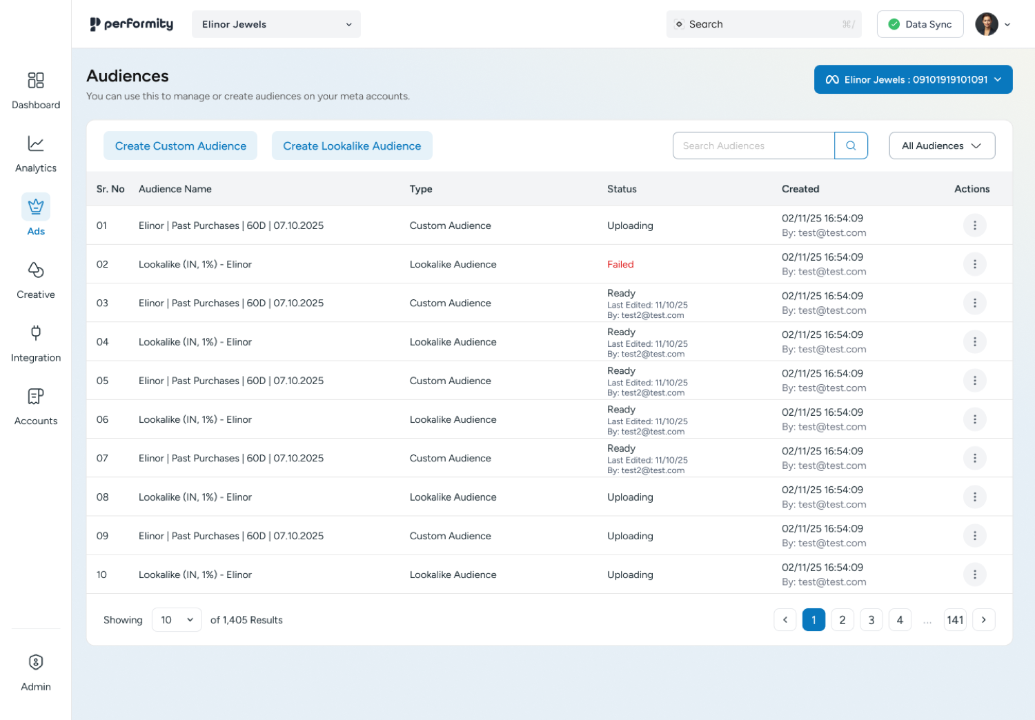 Audiences listing with upload status